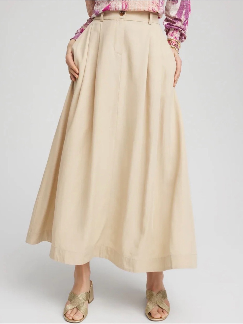 Chico's Cream Maxi A-Line Skirt